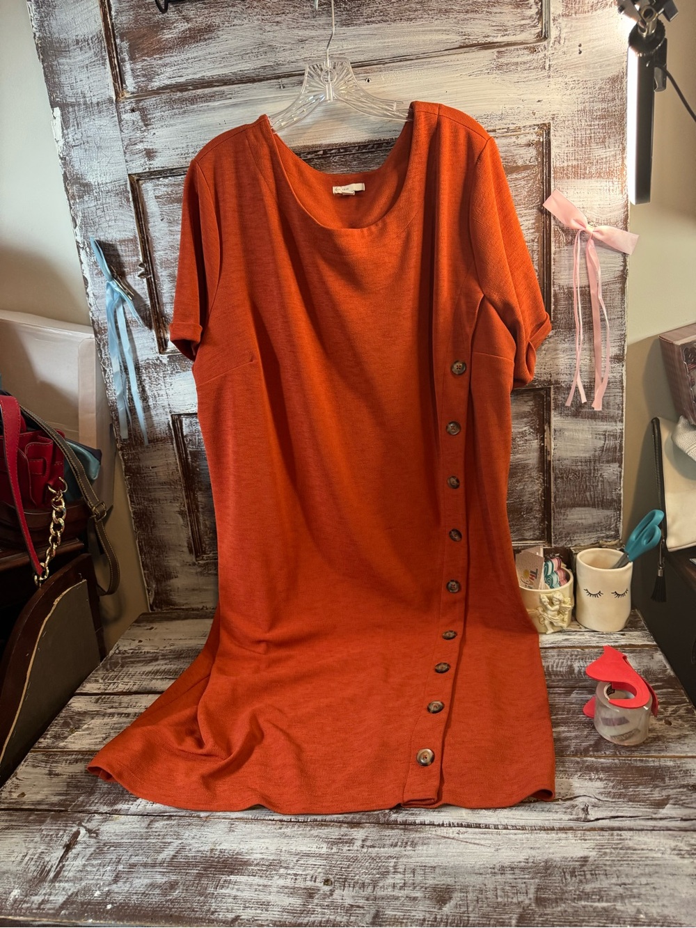 Women's Button-Side Orange Casual Dress